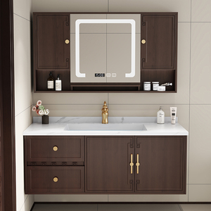 新中式浴室柜吊柜组合实木橡木洗手池洗漱台洗脸盆柜组合卫浴柜
