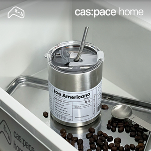 壳空间原创银色咖啡保温杯随行带吸管不锈钢杯子冰美式咖啡杯