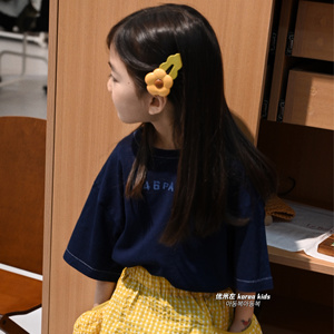 波拉bora韩国童装洋气女孩短袖T恤2024新款女童春装上衣男童打底