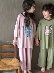 波拉bora韩国童装儿童家居服2024新款洋气男童女童睡衣套装中大童