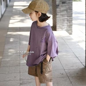 高端品牌韩国童装女童短袖T恤2024新款儿童夏装宽松韩范上衣男童