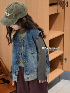 波拉bora韩国童装女童牛仔马甲洋气时髦2024春装新款儿童背心男童
