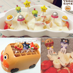 日本进口面包超人哆啦A梦动物儿童宝宝安全水果签叉子便当装饰签