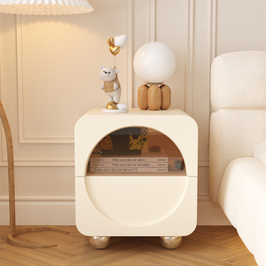 法式奶油风床头柜简约现代实木创意床边柜小型卧室皮质收纳储物柜