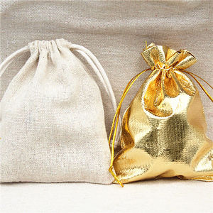 白色麻布袋金色礼品袋小布袋帆布束口袋抽绳茶叶棉布袋文玩袋子