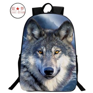外贸热卖狼头3D印花青少年书包动物小学生背包 7-10岁旅行双肩包