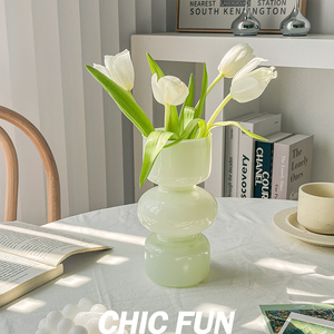 中古小花瓶摆件客厅插花轻奢高级感玻璃法式复古水培百合郁金香花