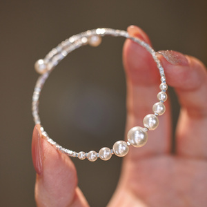 Millie碎银子珍珠手镯手链女简约轻奢小众纯银开口手环2024年新款