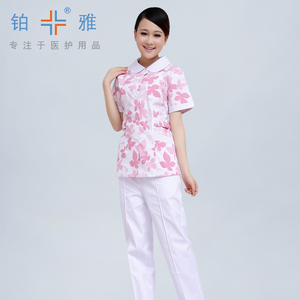 广州铂雅清新款手术室女短袖洗手衣可消毒花色分体护士服208028