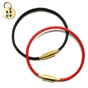 周大福手绳 适用于3D硬金转运珠 进口头层防水牛皮绳本命年红皮绳