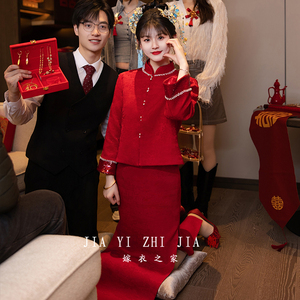 红色新中式旗袍敬酒服2024新款新娘中式礼服出阁嫁衣订婚回门服