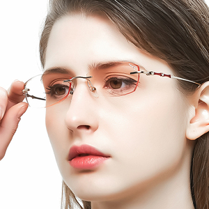 无框近视眼镜架女纯钛超轻眼镜框大脸切边眼镜近视潮配有度数成品