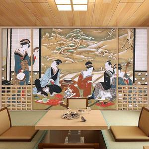 日式风格墙布日本寿司店浮世绘和风壁纸仕女图壁画居酒屋装修墙纸