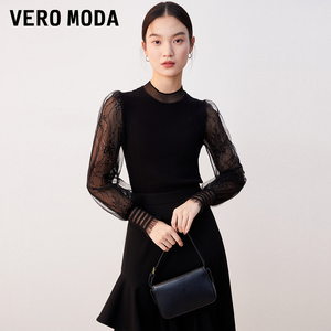 【直播】Vero Moda上衣女春夏款优雅气质纯色通勤蕾丝灯笼袖子