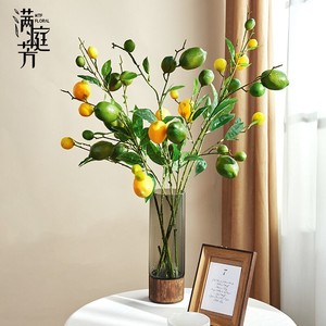 仿真柠檬黄色假水果创意摆件果树枝长枝叶室内客厅落地果子装饰品