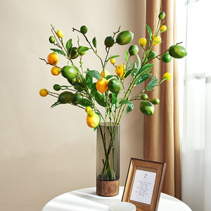 仿真柠檬黄色假水果创意摆件果树枝长枝叶室内客厅落地果子装饰品