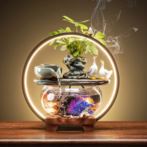 创意玻璃金鱼缸客厅桌面循环流水摆件小型家用招财鱼缸迷你养鱼盆