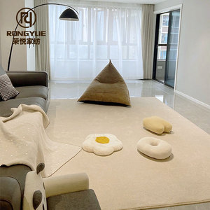 米色地毯客厅纯色轻奢极简短毛家用沙发茶几毯北欧简约素色整铺