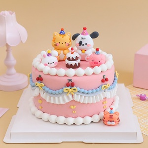 卡通派对猫小狗猫咪软胶玩偶 可爱儿童生日小动物蛋糕装饰摆件
