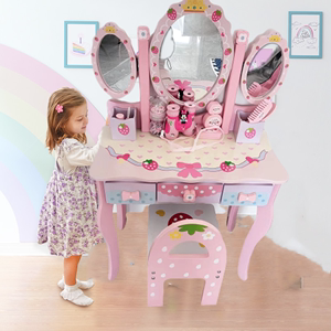 公主玩具套装女孩过家家仿真木制儿童梳妆台玩具儿童理发玩具台
