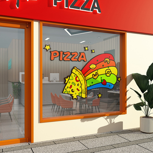 网红披萨店墙面装饰画布置用品玻璃门创意背景墙壁贴纸炸鸡汉堡