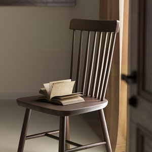 中古实木椅子胡桃木餐椅家用茶椅复古木质茶桌凳子靠背咖啡温莎椅