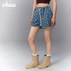 CHUU爱心字母牛仔短裤女2024年夏季新品休闲洋气高腰系带百搭裤子