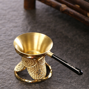 中式创意高端功夫茶具纯铜漏斗手工黄铜茶漏过滤网茶叶茶滤茶隔