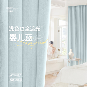 清新蓝色羊绒雪尼尔遮光窗帘2024新款卧室温馨高级感客厅轻奢全布