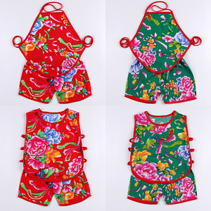 两岁男孩女宝宝夏天东北大花布衣服婴儿童夏搞笑创意男空调服套装