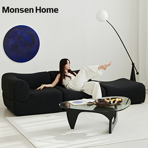MonsenHome复古黑色模块沙发组合小户型三人位意式极简布艺羊羔绒