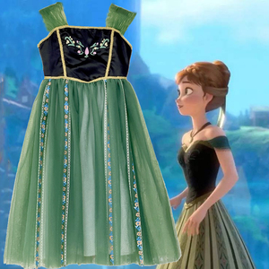 冰雪奇缘安娜公主裙女童夏季绿色公主裙子新款儿童演出服生日礼服