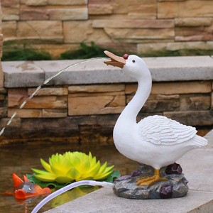 花园庭院别墅仿真动物创意喷水白鹅树脂摆件户外鱼池景观吐水装饰