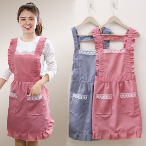 时尚韩版围裙女防水防油厨房家用成人可爱花边套袖套装上班工作服