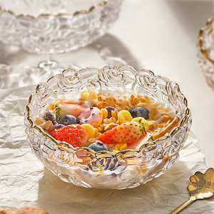 透明金边甜品碗燕窝碗网红餐具水果沙拉碗家用玻璃小碗酸奶糖水碗