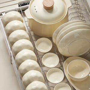 奶油风碗碟套装家用陶瓷餐具高颜值简约碗盘组合乔迁新居盘子碗筷