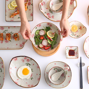 日式碗创意个性陶瓷盘子菜盘家用精致小饭碗好看碗盘碟子方形式盘
