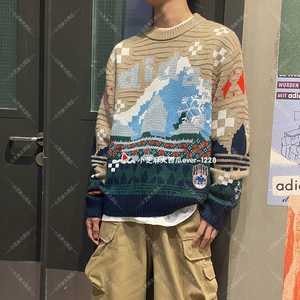 adidas三叶草专柜正品HOLIDAY圣诞风复古滑雪风针织运动衫IT1740