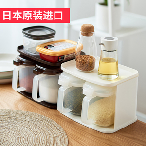 日本进口调料盒套装家用厨房调味品收纳盒塑料带盖盐罐大号调料架
