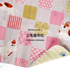 日本企划设计进口纯棉三层纱布厚质耐用两面双面手帕 三毛猫市松