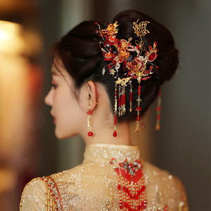 水舞U1511新娘头饰新款中式红色古装套装结婚礼秀禾礼服旗袍发饰