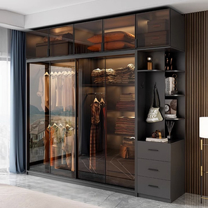 推拉门衣柜家用卧室木质现代简约轻奢意式极简2门玻璃门滑门柜子