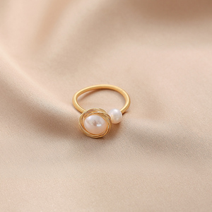 天然大小珍珠开口戒指女小众设计简约时尚个性轻奢可调节绕线指环