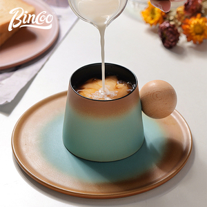 Bincoo粗陶日式咖啡杯套装杯碟高档创意复古陶瓷马克杯子设计感