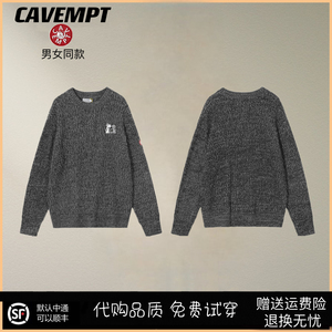 正确 CAVEMPT复古贴布针织衫深灰色CE毛衣潮秋冬情侣慵懒宽松上衣