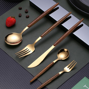 高档木纹牛排刀叉勺三件套喜成西餐餐具刀叉套装 家用刀叉勺筷子