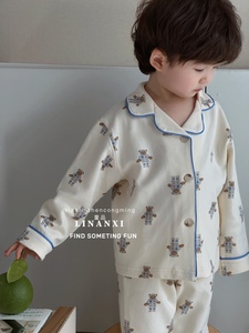 韩国儿童睡衣23秋男女童韩版棉磨毛睡衣套中小童宝宝家居服两件套