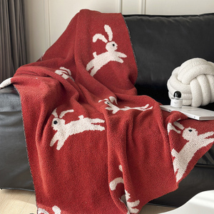 【清仓礼盒装】兔年限定小兔子半边绒毯子卡通绒感午睡毯红色四季