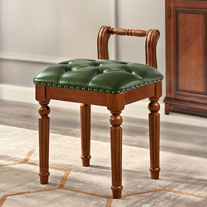 美式全实木梳妆凳欧式化妆凳简约靠背卧室梳妆台椅子舒适公主凳子