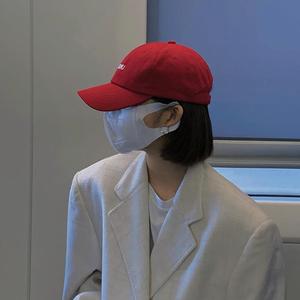 棒球帽女夏款韩版显脸小ins潮牌设计感小众红色鸭舌帽大红色帽子
